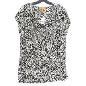 NWT Gigi Parker Womens Top Leopard Cowl Neck Short Sleeve Black White XL FV